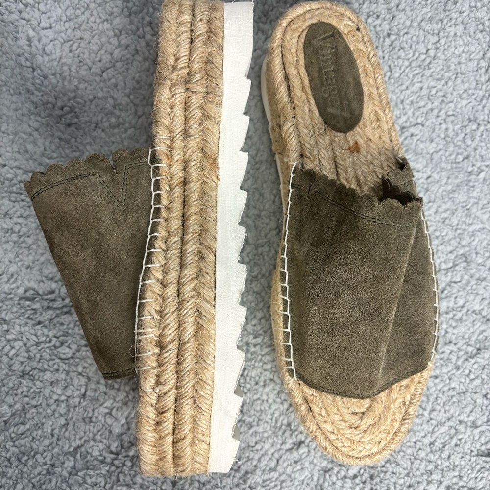 💚👖Vintage 7 Espadrilles Slides Size 10 Hunter Green Excellent Condition Leather - Picture 5 of 11